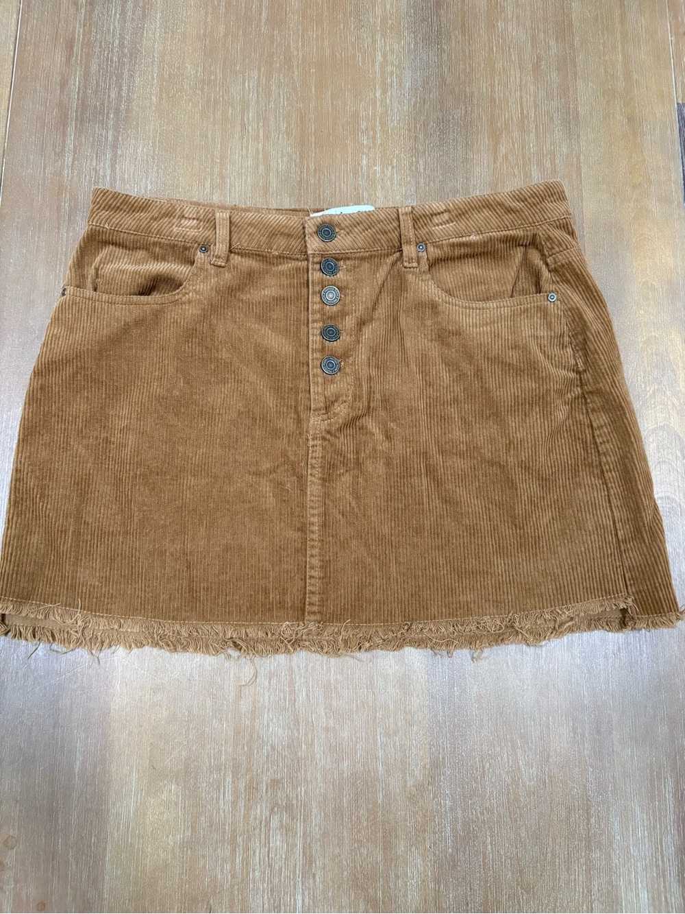 Indigo Rein Corduroy Button-Front Mini Skirt in Tan